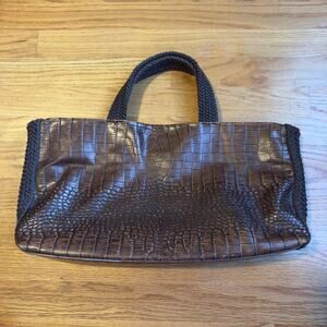 Falor Le Borse Leather Tote Bag Braided Handles Brown Woven Made in Italy
